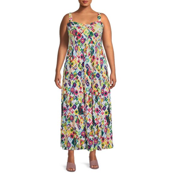 Terra & Sky Dresses & Skirts - Terra & Sky Women's Plus Size Tiered Maxi Dress Geo Print Size 2X